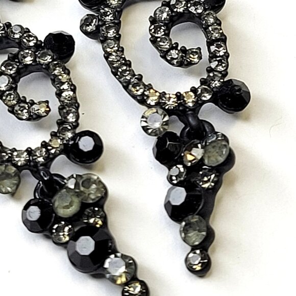Black RHinestone Swirl Chandelier Earrings Light Chandelier Black Earrings - Picture 6 of 12